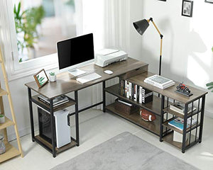 Sedeta L Shaped Computer Desk, 59 Inch Corner Computer Desk with Storage Shelves and Drawer, Study Writing Desk Table Workstation for Home Office, Vintage Walnut