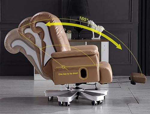 Kinnls Liam Big and Tall 650lbs Office Chair with Massage - Genuine Leather - Coffee