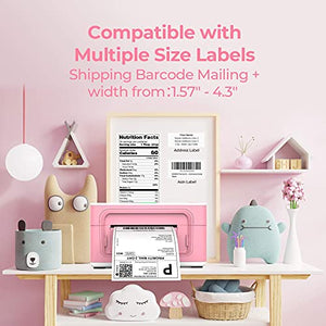 MUNBYN External Rolls Label Holder, Shipping Scale, Accurate 66lb/0.1oz Postal Scale with Sweet Pink Style and Hold/Tear/PCS Function, Pink 4x6 Thermal Label Printer for Shipping Packages
