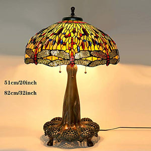 MaGiLL Tiffany Style Dragonfly Stained Glass Desk Lamp 32" High - Yellow - E26/E27 * 3 - Bedroom, Living Room, Study - Retro Style