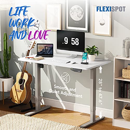 Flexispot EN1 48 x 30 Inch Electric Stand Up Desk Workstation, Ergonomic Memory Controller Standing Height Adjustable Whole-Piece Desk Top Base Primo(Gray Frame + 48" White Top)