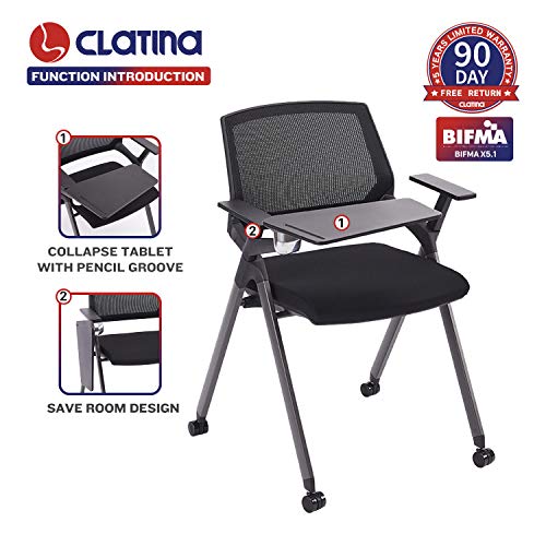 CLATINA Mesh Tablet Arm Chair with Caster Wheels - Black 4 Pack