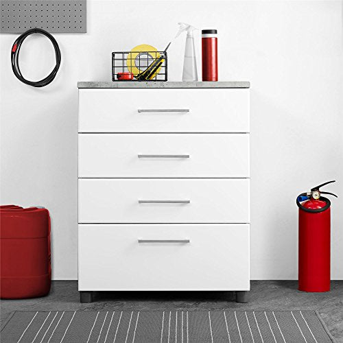 SystemBuild 7472403COM Latitude 4 Door Base Cabinet 4 Drawer, White