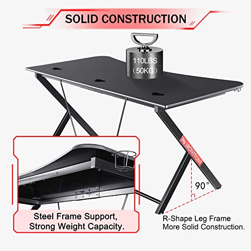 Mr IRONSTONE Large Gaming Desk 63" W x 32" D Home Office Computer Table, Black Gamer Workstation with Cup Holder, Headphone Hook and 3 Cable Management Holes