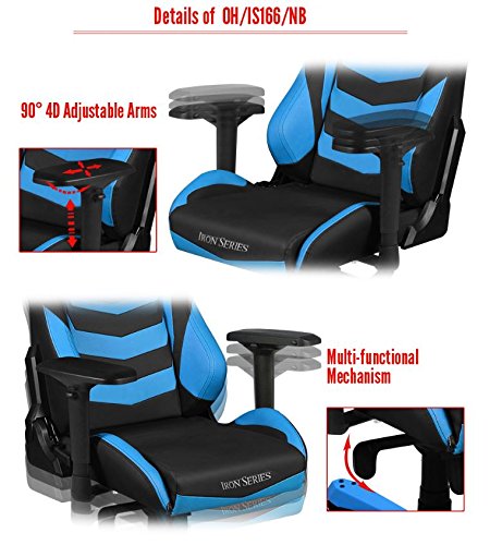 DXRacer Iron series OH/IS166/NB Large size Seat Office Chair Gaming Ergonomic with - Included Head and Lumbar Support Pillows (Black / Blue)