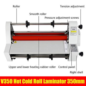 SHZICMY Hot Cold Roll Laminator 110V 13" V350 Digital Display Single&Dual Sided Laminating Machine 4 Rollers BOPP PTE Film (USA Stock)