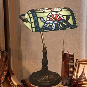 MaGiLL Tiffany Style Banker's Lamp, Green Stained Glass Desk Lamp