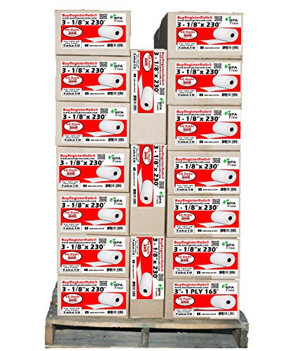 3 1 8 x 230 Thermal Receipt Paper POS Cash Register 50 Rolls/case BPA Free RegisterRoll - Pallet contains 2500 Rolls in 50 Cases - M244A Thermal Paper 3 1/8 Inch x 230' Paper 50 Rolls Premium thermal,