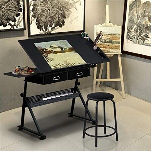 DXXWANG Draft Craft Table Drawing Art Desk for Artist with Adjustable Table Angles Black