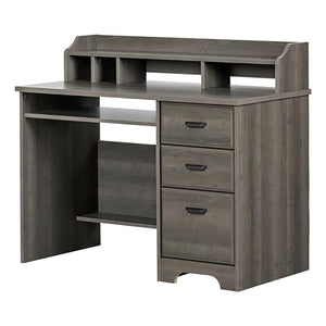 SIDE WINDER Laminated Wood Computer Desk with Hutch in Gray Maple