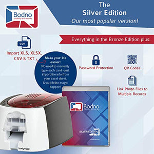 Badgy200 Color Plastic ID Card Printer with Complete Supplies Package with Bodno ID Software - Silver Edition