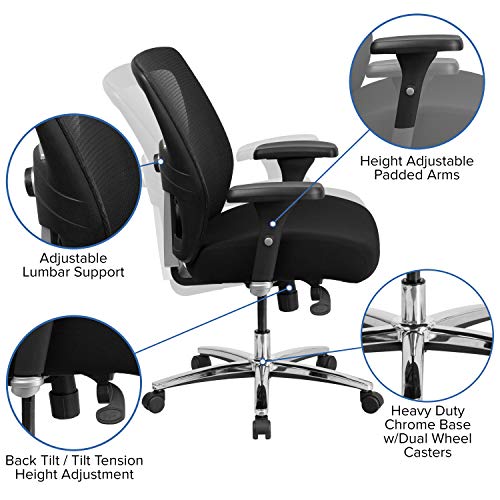 Flash Furniture HERCULES Series 24/7 Intensive Use Big & Tall 500 lb. Rated Black Mesh Executive Swivel Chair with Ratchet Back