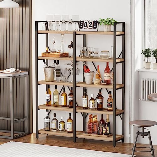 FATORRI Industrial 5 Tier Bookshelf, Rustic Wood Etagere Bookcase