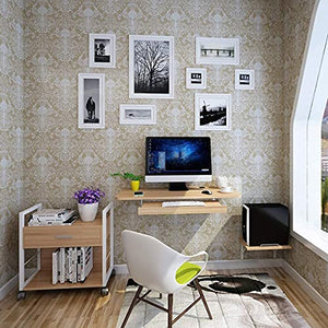 Wood Drop-Leaf Table Desk Wall Mount Writing Desk with Keyboard Tray and Host Support Wall Hanging Computer Table Home Office Desk Workstation