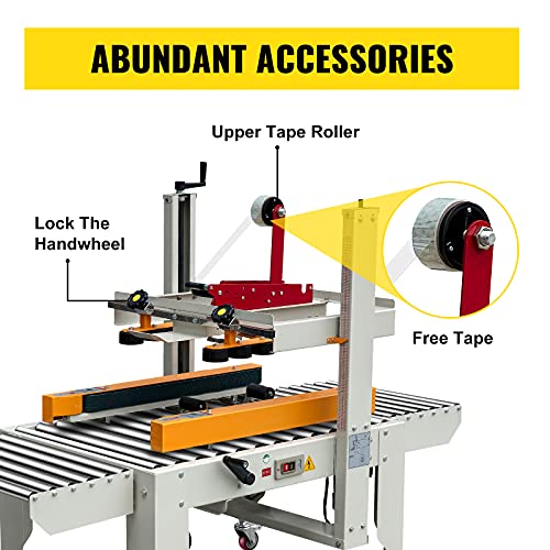 VEVOR Box Sealing Machine, 180W Case Sealer, Carton Sealer 0-18 m/min in Conveying Speed, Automatic Box Sealer, Double-Flap Case Sealer, Carton Taping Machine with Four Rolls of Tape