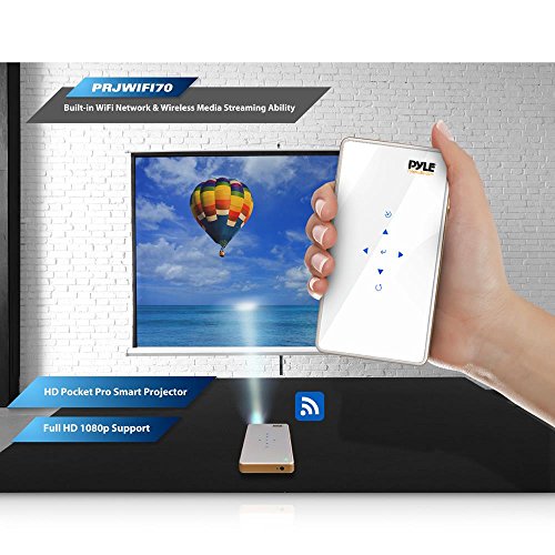 Pyle Pocket Pico Video Projector Full HD 1080p - Mini Portable Cinema Home Theater, Wireless Network Multimedia Streaming, LCD LED, HDMI & USB Inputs, Manual Focus Lens for Computer & TV-(PRJWIFI70)