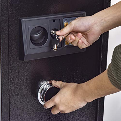HOMCOM 56" Steel Electronic 5 Rifle Gun Safe Security Cabinet w/Digital Keypad, Keys,Padded Interior- Black