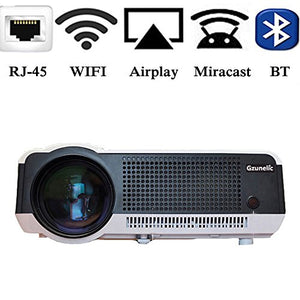 Gzunelic 4500 lumens Android WiFi 1080p Video Projector LCD LED Full HD Theater Proyector with Bluetooth Wireless Synchronize to Smart Phone by Airplay or Miracast Ideal for Home Entertainment