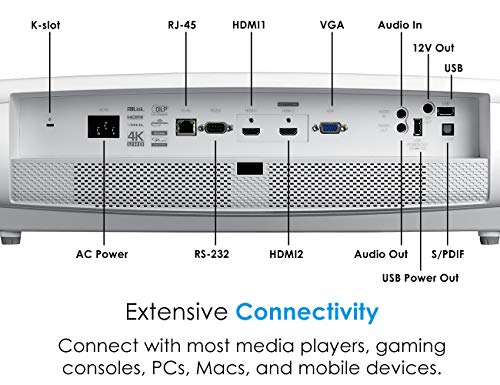 Optoma UHD60 True 4K Ultra High Definition, 3, 000 Lumens, Home Cinema Projector for Entertainment and Movies with HDMI 2.0 and HDR