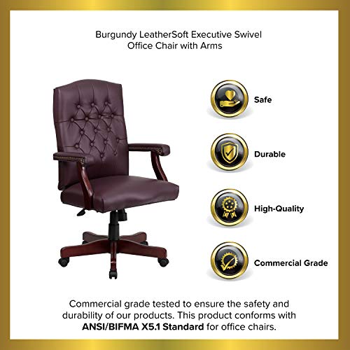 BizChair Martha Washington Burgundy LeatherSoft Executive Swivel Office Chair with Arms