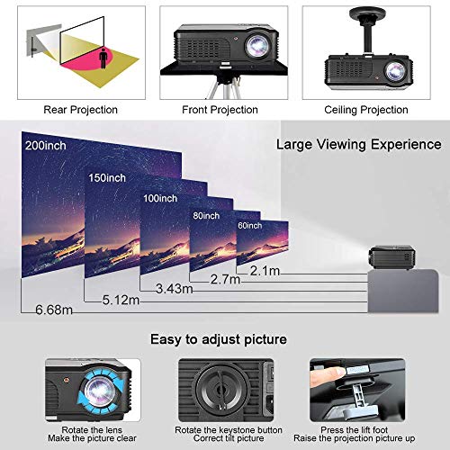 Bluetooth Smart Wi-Fi HD Projector Portable LCD LED 4400 Lumen Home Theater Video Projectors 1080P Full HD Airplay Wireless Display, HDMI USB VGA AV RCA Audio, for Movies Games Indoor Outdoor