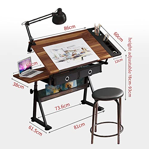 EESHHA Adjustable Drafting Table with Storage Drawers and Stool