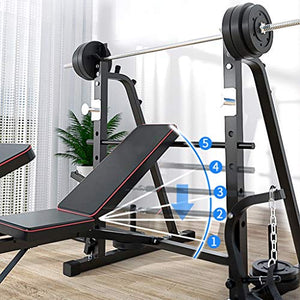 Tengma Adjustable Weightlifting Bed Bench Press Squat Rack Indoor Multi-Function Olympic Weight Bench, Strength Training Fitness Equipment for Full-Body Workout Home/Office/Gym