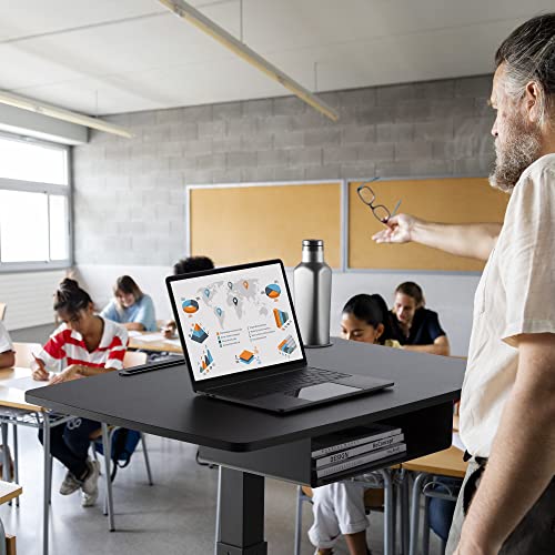 AVLT Height Adjustable Foot Pedal Rolling Desk with Shelf (44") - Pneumatic Laptop Standing Desk Cart - Black