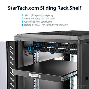 StarTech.com 1U Sliding Server Rack Mount Keyboard Shelf Tray - 55lbs - 22" Deep Steel Pull Out Drawer for 19" AV, Network Equipment Rack (SLIDESHELFD)