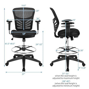 XYZTech Modern Height Adjustable Mesh Drafting Chair with Lumbar Support & Foot Ring