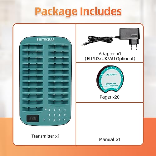 Retekess TD167F Long Range Pager System - 20 Coaster Pager for Restaurant, 800M Working Distance, Out of Range Alarm - Hotel, Club Buzzers