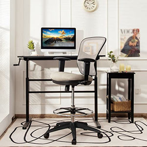 GaRcan Mesh Drafting Chair with Adjustable Armrests & Foot-Ring Grey