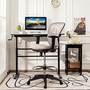 YokIma Mesh Drafting Office Chair with Adjustable Armrests & Foot-Ring Grey (D 25" x 25" x 36.5")