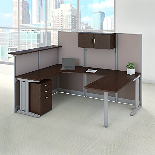 Office in an Hour U Shaped Reception Desk with Storage in Mocha Cherry