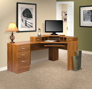 American Furniture Classics Os Home & Office Corner Computer Workstation with Reversible Drawers, Large, Autumn Oak