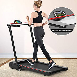 Goplus 3-in-1 Treadmill with Desk, 2.25HP Folding Electric Treadmills, Large LCD Display,Remote Control, Bluetooth Speakers, Walking Jogging Machine for Home/Office Use (Black)