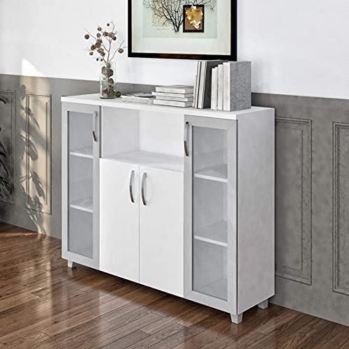 Casa Mare 71" Executive Home Office Suite | Made of Solid Wood | 3-Piece Set Including Long L Shaped Desk with Drawers, Coffee Table and Large Storage Cabinet | Modern Business Furniture | White