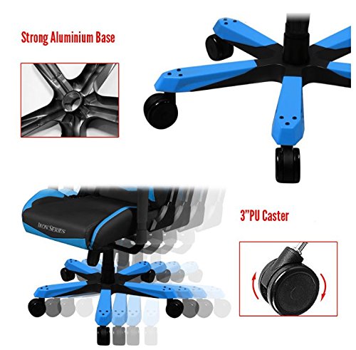 DXRacer Iron series OH/IS166/NB Large size Seat Office Chair Gaming Ergonomic with - Included Head and Lumbar Support Pillows (Black / Blue)