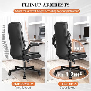 AtHope Executive Office Chair, High Back PU Leather Desk Chair with Adjustable Armrests, Rocking Function - Black