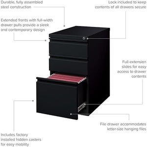 Hirsh Industries 20" Deep Box-Box-File Mobile Pedestal in Black