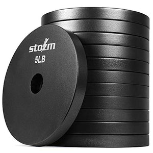 STOZM Premium Steel 1-inch Weight Plate - Set of 12 x 5lbs Weight Plates for Strength Training, Conditioning Workouts, Weightlifting, Powerlifting and Crossfit (Black) (EZ2X)
