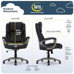 Serta Executive Office Chair with Layered Body Pillows, Black Bonded Leather