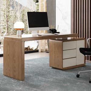 Lartis L-Shape Walnut Office Desk with Integrated Cabinet