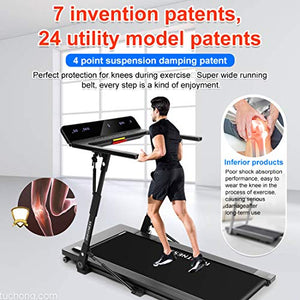 Foldable Treadmill Folding Treadmills for Small Spaces Portable Under Desk Small Manual Treadmills for Home 300 Lbs Weight Capacity Installation Free with Bluetooth Speaker Led Display