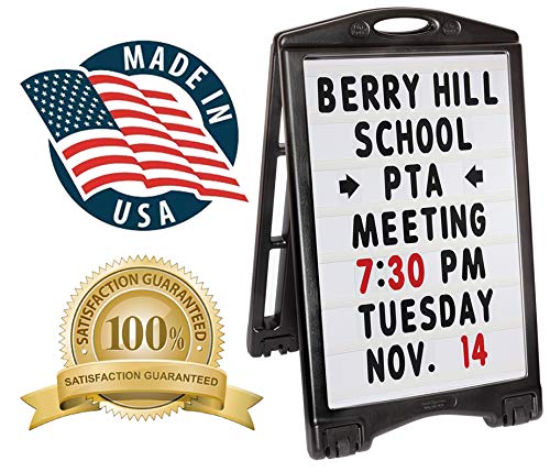 A-Plus Standard Message Board Sign 27" x 48" | Large Rolling Double-Sided A-Frame Sidewalk Sign with Letters & Numbers | Outdoor Folding Sandwich Board