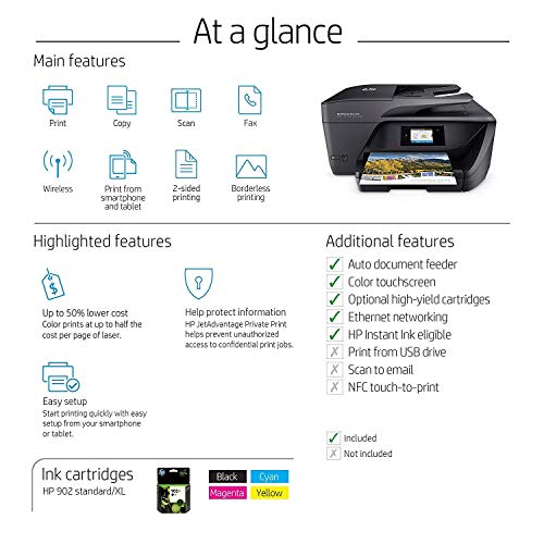 HP OfficeJet Pro 6968 All-in-One Wireless Printer, HP Instant Ink or Amazon Dash replenishment ready (T0F28A)
