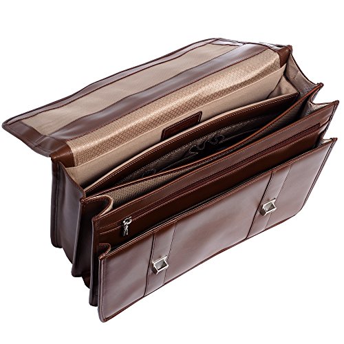 McKlein, V Series, FLOURNOY, Top Grain Cowhide Leather, 15" Leather Double Compartment Laptop Briefcase, Brown (85954)
