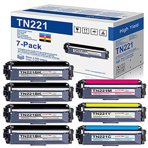 7-Pack(4BK+1C+1M+1Y) TN221BK TN221C TN221M TN221Y Toner Cartridge Replacement for Brother TN-221 HL-3140cw HL-3170cdw MFC-9130cw MFC-9330cdw MFC-9340cdw Printer