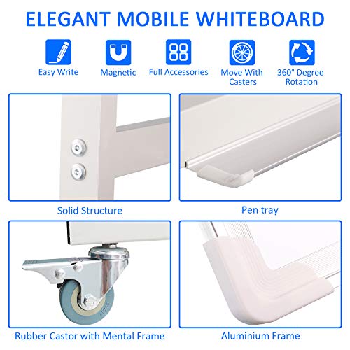 Double-Sided Large Mobile Whiteboard Magnetic Dry Erase Board, 72" X 40" Commercial Grade Quality, Aluminium Frame with Quick Flip Over Feature