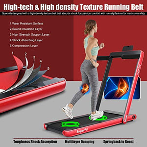 Byroce Adjustable Folding Treadmill, 2.25HP Speed Adjustable Under-Desk Electric Treadmill with Folding Handrails, Bluetooth Speaker, Remote Control and LED Display, Use Jogging Machine (Red)